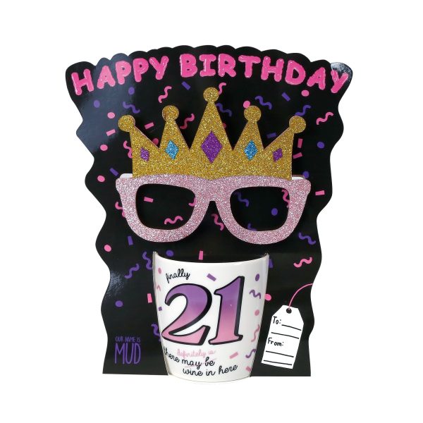 21 Birthday Mug with Glasses on Sale